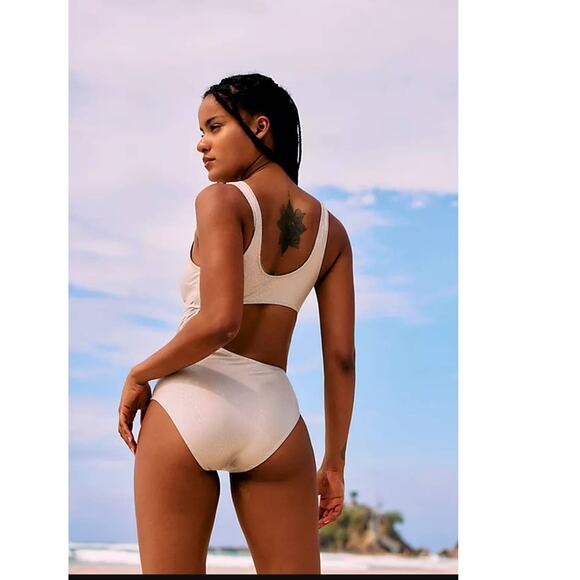 New Free People Solid & Striped The Reese One-Piece Swimsuit $188 SMALL Silver - Picture 2 of 6